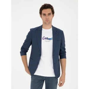 Erkek Lacivert Slim Fit Keten Karışımlı Spor Ceket 50293943-VR033