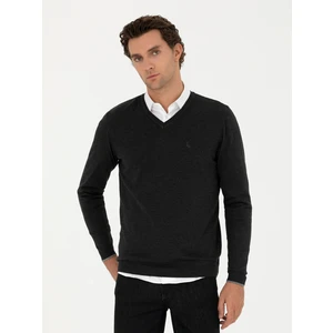 Erkek Antrasit Melanj Slim Fit V Yaka Basic Triko Kazak 50259110-VR081