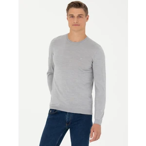 Erkek Açık Gri Slim Fit Bisiklet Yaka Triko Kazak 50270174-VR001