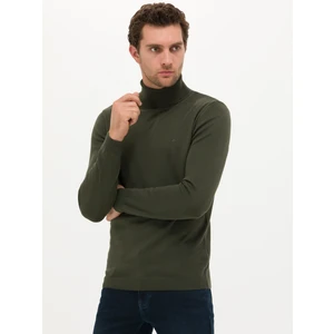 Erkek Haki Slim Fit Balıkçı Yaka Basic Triko Kazak 50257385-VR027