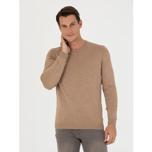 Erkek Camel Slim Fit Bisiklet Yaka Triko Kazak 50270174-VR015