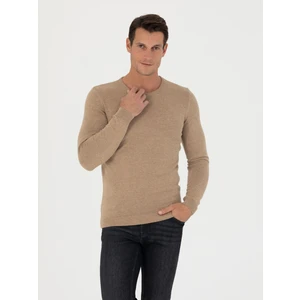 Erkek Camel Slim Fit Bisiklet Yaka Triko Kazak 50270175-VR015