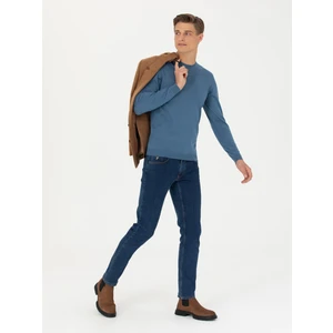 Erkek Mavi Slim Fit Bisiklet Yaka Triko Kazak 50270174-VR036