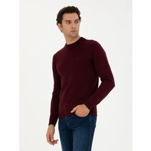 Erkek Bordo Slim Fit Yarım Çeyrek Basic Triko Kazak 50259098-VR014