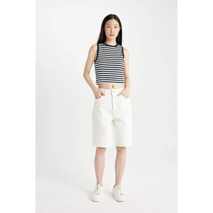 Yüksek Bel Cepli Basic Düz Gabardin Kapri D0326AX24SM