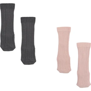 2'li Diz Altı Organik Pamuklu Çorap - Pembe Gri