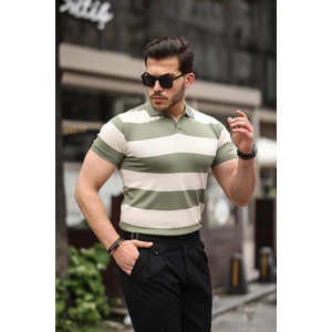 Haki Bej Triko Blok Parçalı Polo Yaka Tişört