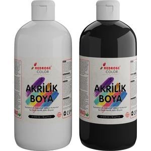 Red Rose Siyah Beyaz Akrilik Boya 2'li Set 2 x 500 gr Dekoratif Hobi Amaçlı Sanatsal Canlı Renkler