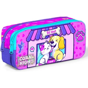 Coral High Kids Kedi Köpek Desenli Iki Bölmeli Kalem Çantası 12079
