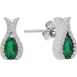 Pırlanta ve Oval Zümrüt Taşlı Küpe 0407E0019