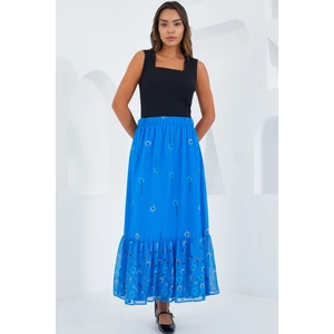 Kadın Saks Desenli Şifon Etek 8010