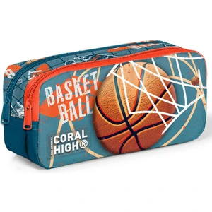 Coral High Kids Nefti Turuncu Basketbol Desenli Iki Bölmeli Kalem Çantası 12084