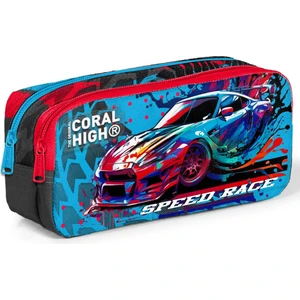 Coral High Kids Gri Mavi Yarış Arabası Desenli Iki Bölmeli Kalem Çantası 12085