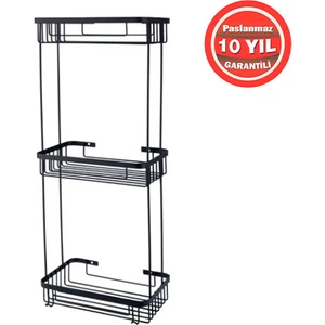 Çelik Banyo Paslanmaz Çelik 3 Katlı Taci 23X15 cm Mat Siyah Şampuanlık Köşe Süngerlik