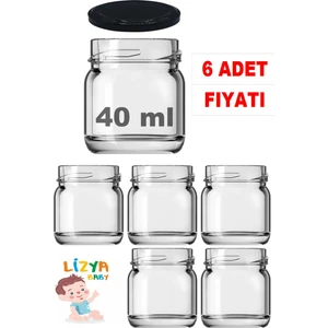 Lizya Baby 6 Adet Cam Kavanoz Metal Kapaklı 40 cc Mama Reçel Bal Kavanozu Kapaklı Cam Kavanozu
