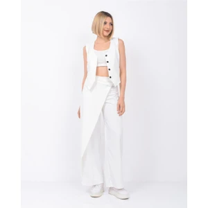 Önden Düğme Detaylı Pareo Pantolon & Yelek Beyaz