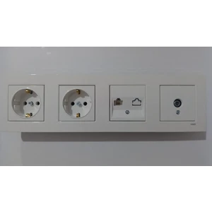 Karre Beyaz 4 Lü Set Tv Uydu Prizi(F Konnektör)+Numeris (Telefon Prizi)+Topraklı Priz+Topraklı Priz