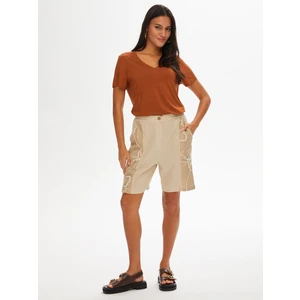 Faik Sönmez Çiçek Nakış File Detaylı Keten Karışımlı Şort 68572