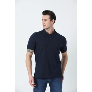 Erkek Polo Yaka Logo Nakışlı Pike Dokulu T-Shırt Lacivert