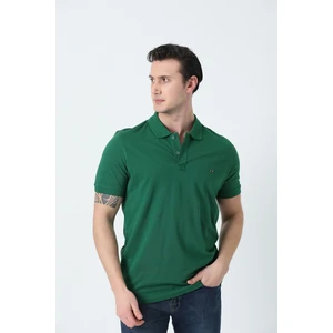 Erkek Polo Yaka Logo Nakışlı Pike Dokulu T-Shırt Orman Yeşili