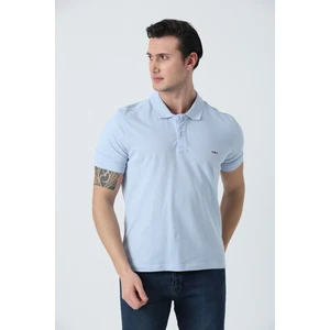 Erkek Polo Yaka Logo Nakışlı Pike Dokulu T-Shırt Bebe Mavisi