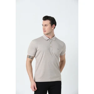 Erkek Polo Yaka Logo Nakışlı Merserize T-Shırt Bej