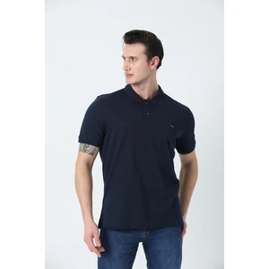 Erkek Polo Yaka Logo Nakışlı Pike Dokulu T-Shırt Lacivert