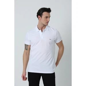 Erkek Polo Yaka Logo Nakışlı Pike Dokulu T-Shırt Beyaz