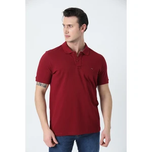 Erkek Polo Yaka Logo Nakışlı Pike Dokulu T-Shırt Bordo