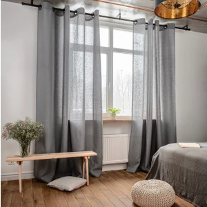 Boutique Curtain Gri Keten Rustik Tül Perde /kuşgözü Grommet Rustik Perde