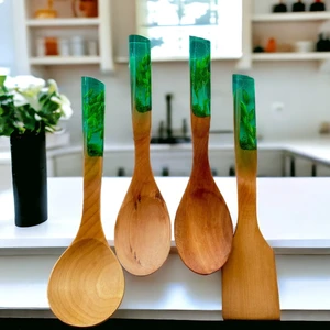 Zümrüt Serisi 4 Parça Tahta Servis ve Pişirme Mutfak Seti Takımı 29 Cm.