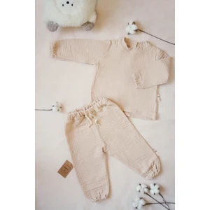 4 Kat Müslin  Pamuk Erkek Çocuk Sweatshirt-Pantolon Takım