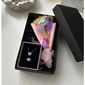 DMR Accessoire Sevgililer Günü Doğum Günü Hediye Kutusu Sonsuzluk Gülü Set Kolye Yüzük