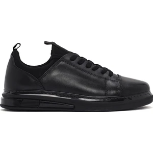 Erkek Siyah Bağcıklı Deri Sneaker