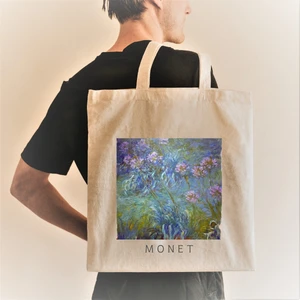 Bez Çanta Dünyası Claude Monet Mor Çiçekler Bez Çanta