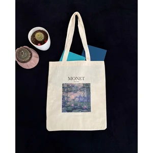 Bez Çanta Dünyası Monet Ham Naturel Zambaklar Baskılı Bez Çanta