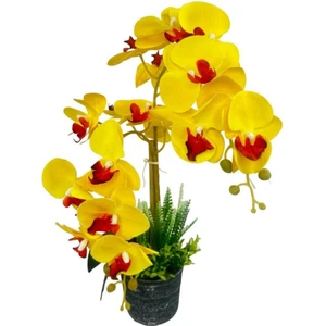 Yapay Çiçek 2li Sarı Kırmızı Islak Orkide Seramik Saksıda Orkide 60CM