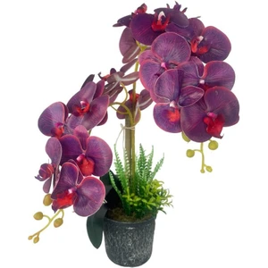 Yapay Çiçek 2li Mor Bordo Damarlı Islak Orkide Seramik Saksıda Orkide 60CM