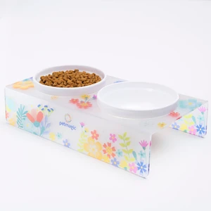 Akrilik Pleksi Evcil Hayvan Renkli Seramik Kaseli Kedi ve Köpek Mama Su Kabı