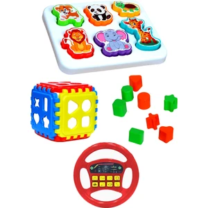 Eğitici 3lü Oyuncak Seti Sevimli Hayvanlar Bultak - Geometrik 8 Şekilli Bultak - Sesli Direksiyon