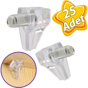 Kristal Raf Pimi Şeffaf Cam Ahşap Metal Raf Tutucu Çivisi Mobilya Dolap Pimi (25 Adet)
