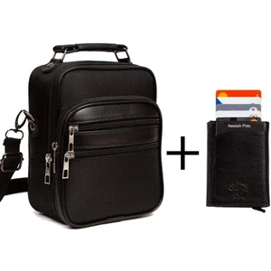 Newish Polo Erkek Siyah Günlük Omuz El Çantası ve Mekanizmalı Cüzdan newpolo053