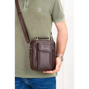 Newish Polo Erkek Deri Çelik Kasalı Kapaklı Omuz Ve El Çantası (17X22CM) newpolo188 - Kahverengi
