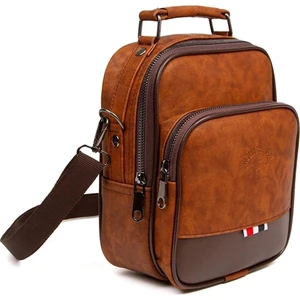 Newish Polo Erkek Taba Deri Ayarlanabilir Çapraz Omuz Askılı Günlük Omuz Ve El Çantası (19X22CM) newpolo058