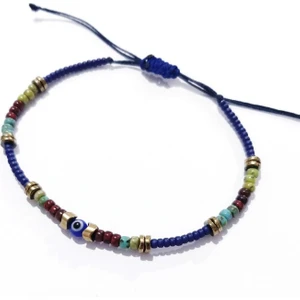 Funny Takı Hematit Doğaltaşlı Minik Lacivert Cam Nazar Boncuklu Miyuki Boncuklu Bileklik