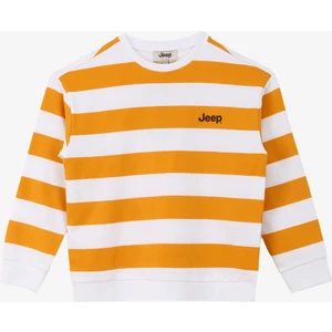 Beyaz - Sarı Kız Çocuk Bisiklet Yaka Oversize Çizgili Sweatshirt C4SG-SWT4111