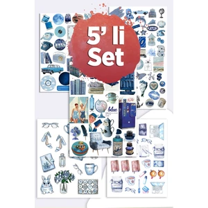 Blue Temalı 5'li Sticker Planner Ajanda Bullet Journal Için Uygun Set