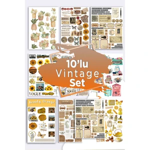 10'lu Vintage Sticker Planner Ajanda Bullet Journal Için Uygun Set