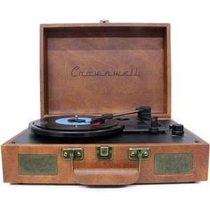 Crown Well  Nostaljik Kahverengi Pikap Bluetooth Kulaklı Hoparlör 33-45-78 Lik Taş ve Plastik Plak Çalar