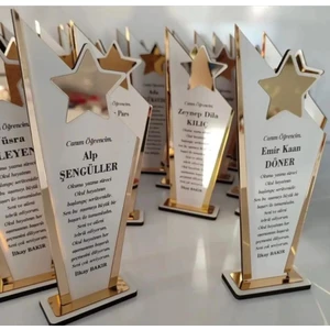 Yıldızlı Pleksi ve Ahşap Plaket Isme Özel
